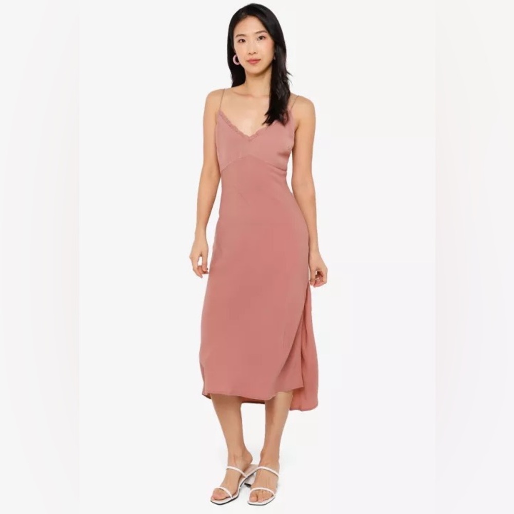 Abercrombie Pink Faux Silk Slip Midi Dress